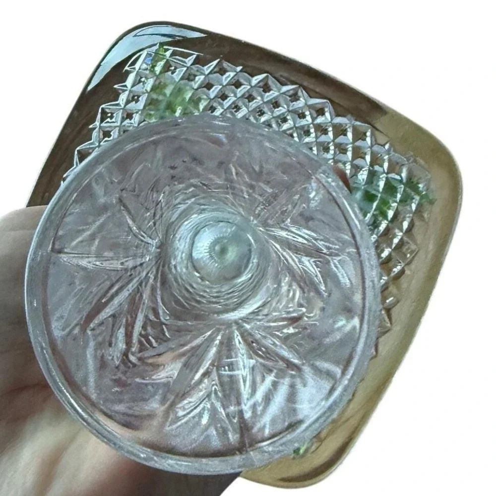 Vintage Pressed Glass Pedestal Stand Green‎ Leaf Jewelry Display Cottagecore